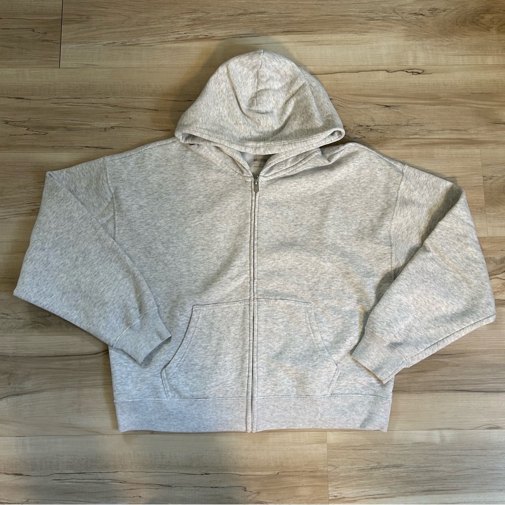 Hollister Gray Oversized Zip Up Fleece Hoodie Size S